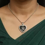 Black Om Heart Pendant wearable lifestyle view