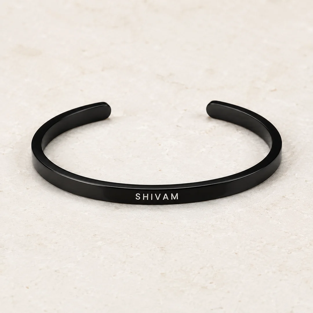 Black Personalized Engraved Name Kada flat lay product view – personalized jewellery