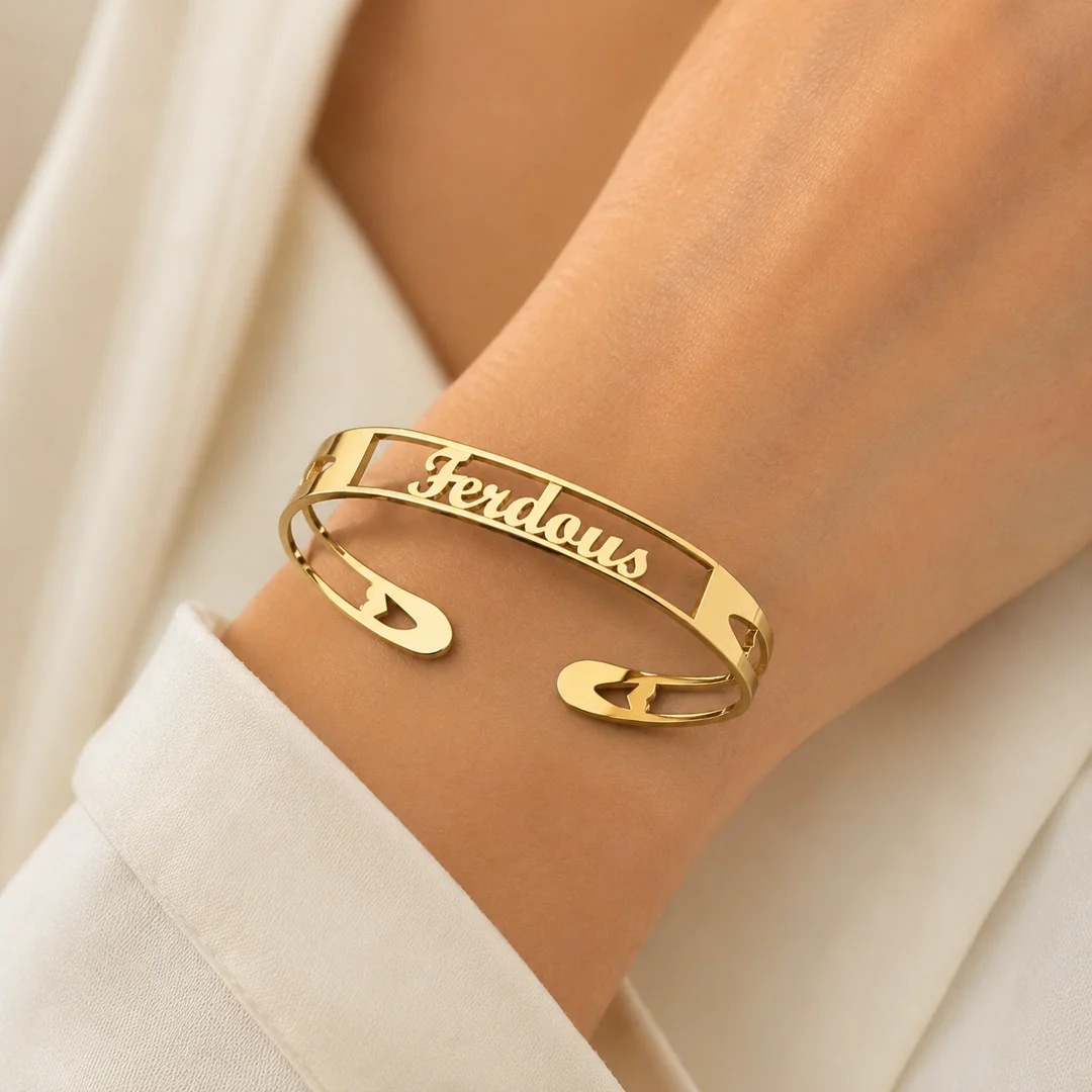 Box Style Name Kada on female wrist – personalized jewellery