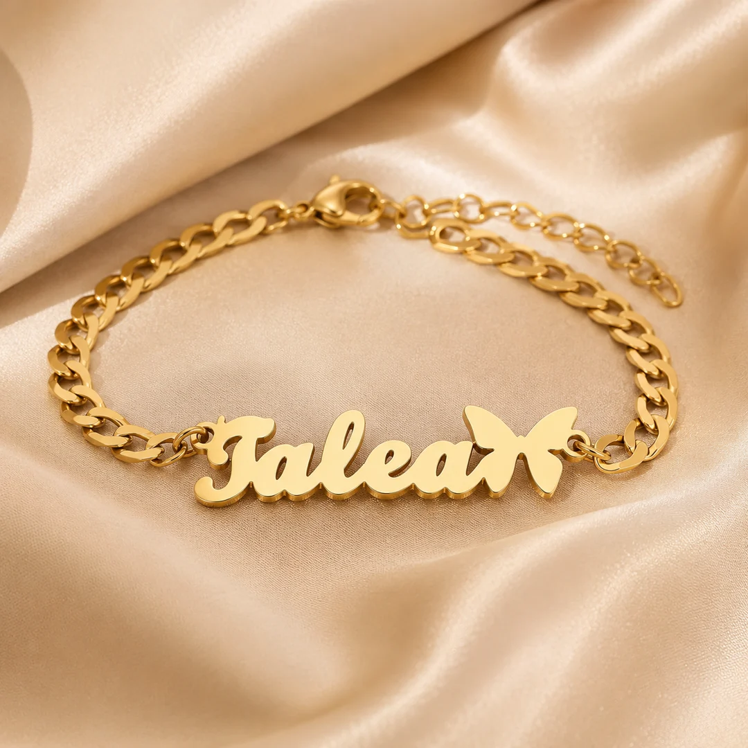 Butterfly Name Bracelet – Luxury Satin Butterfly Name Bracelet on luxury satin – personalized jewellery
