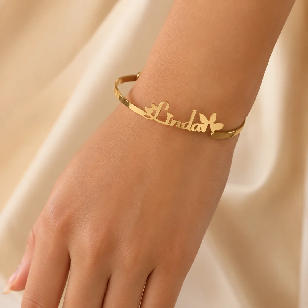 Butterfly Name Kada on female wrist – personalized jewellery