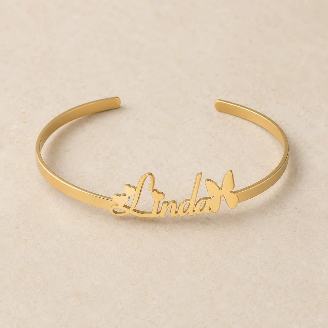 Butterfly Name Kada flat lay product view – personalized jewellery