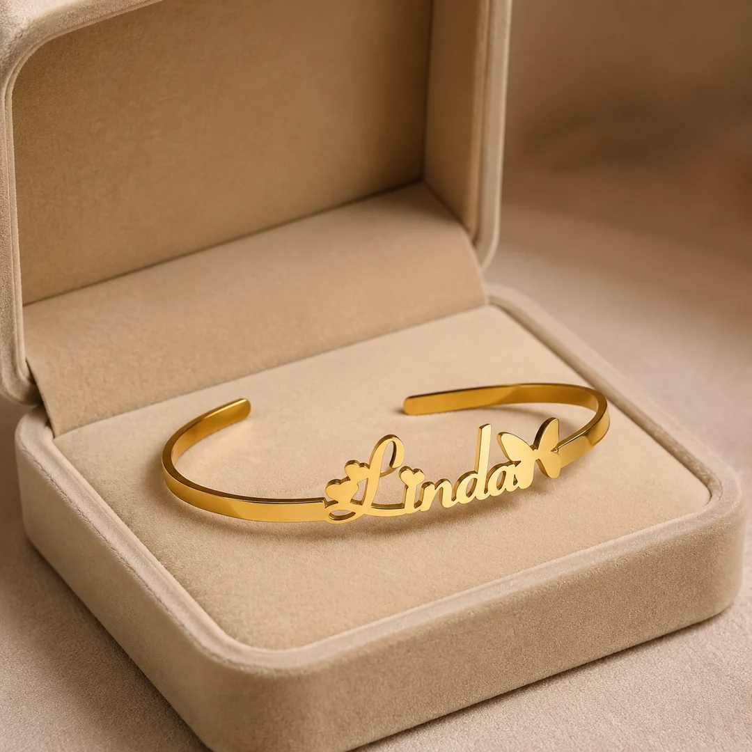 Butterfly Name Kada in premium gift box – personalized jewellery