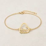 Couple Big Heart Name Bracelet flat lay product view – personalized jewellery