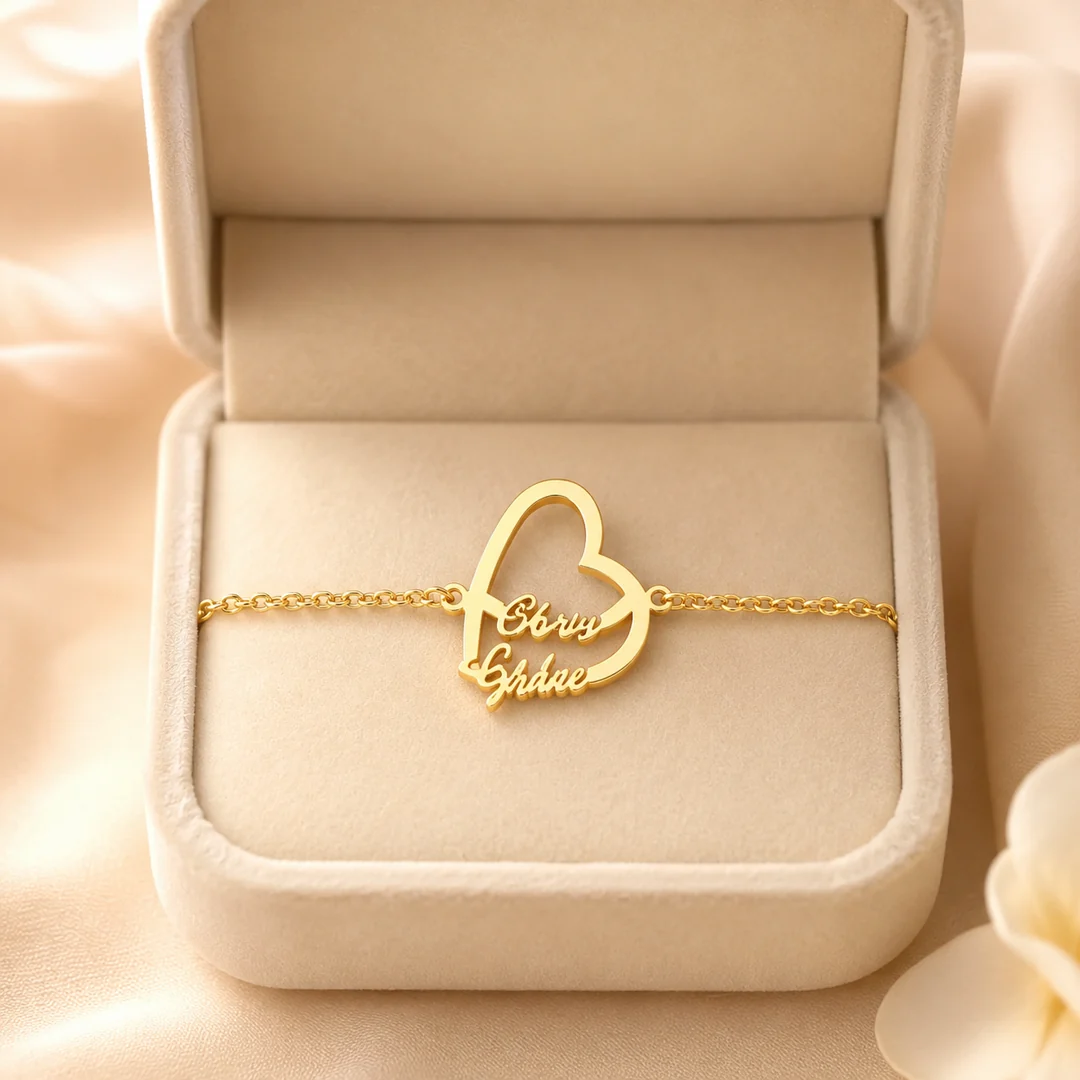 Couple Big Heart Name Bracelet in premium gift box – personalized jewellery