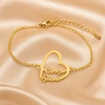 Couple Big Heart Name Bracelet on luxury satin – personalized jewellery