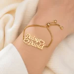 Couple Heart Name Bracelet on female wrist – personalized jewellery