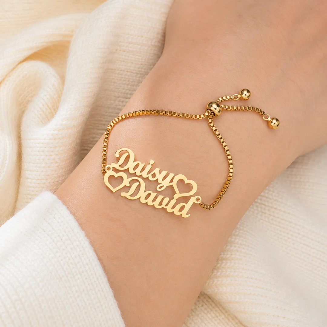 Couple Heart Name Bracelet on female wrist – personalized jewellery