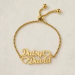 Couple Heart Name Bracelet flat lay product view – personalized jewellery
