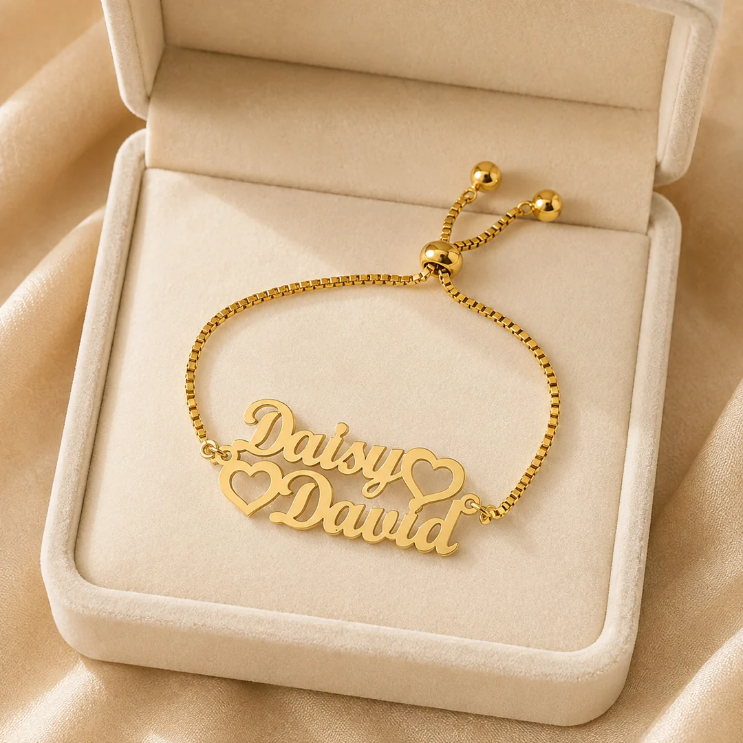 Couple Heart Name Bracelet in premium gift box – personalized jewellery