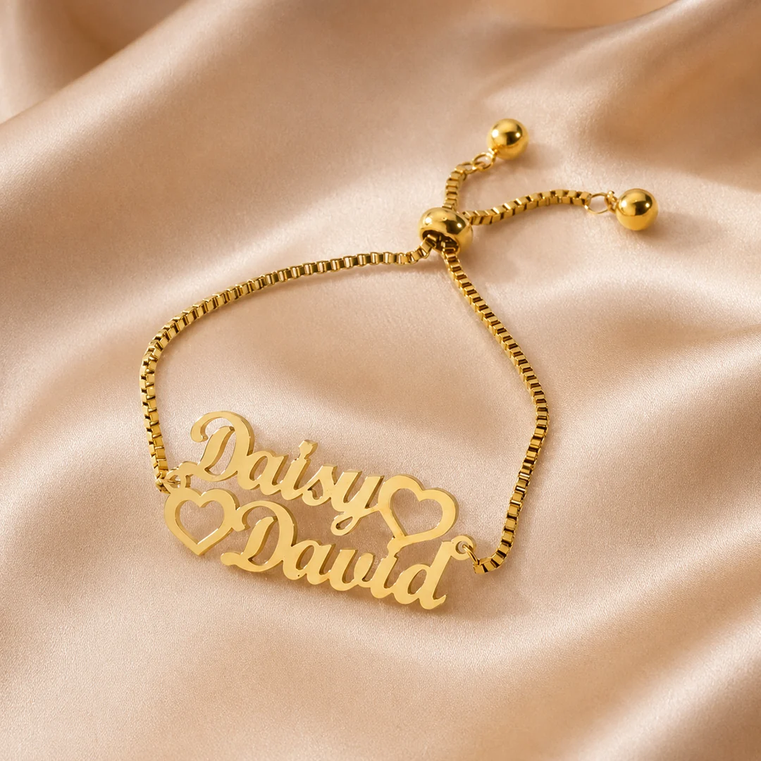 Couple Heart Name Bracelet on luxury satin – personalized jewellery