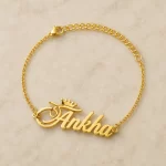 Crown Name Bracelet flat lay product view – personalized jewellery