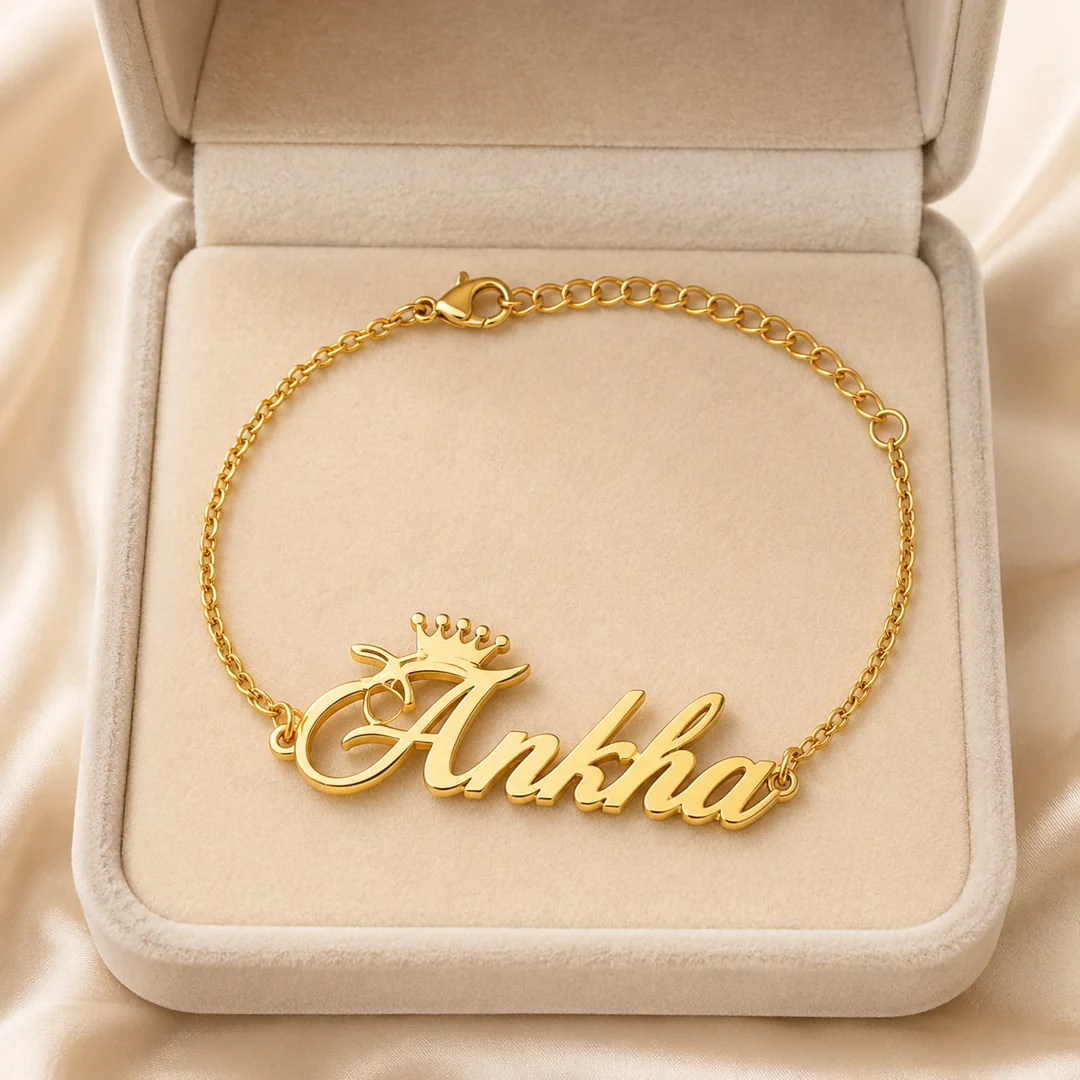 Crown Name Bracelet in premium gift box – personalized jewellery