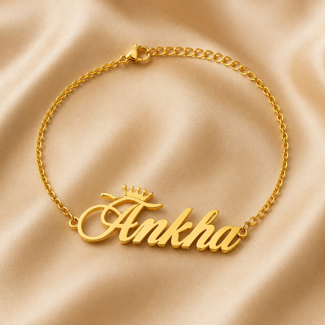 Crown Name Bracelet on luxury satin – personalized jewellery