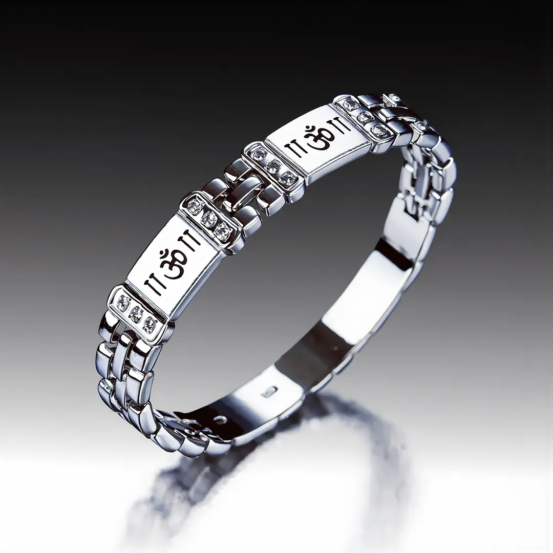 Crystal Om Silver Bracelet angled product view