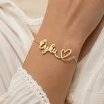 Designer Heart Name Bracelet on female wrist – personalized jewellery