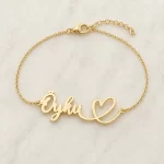 Designer Heart Name Bracelet flat lay product view – personalized jewellery