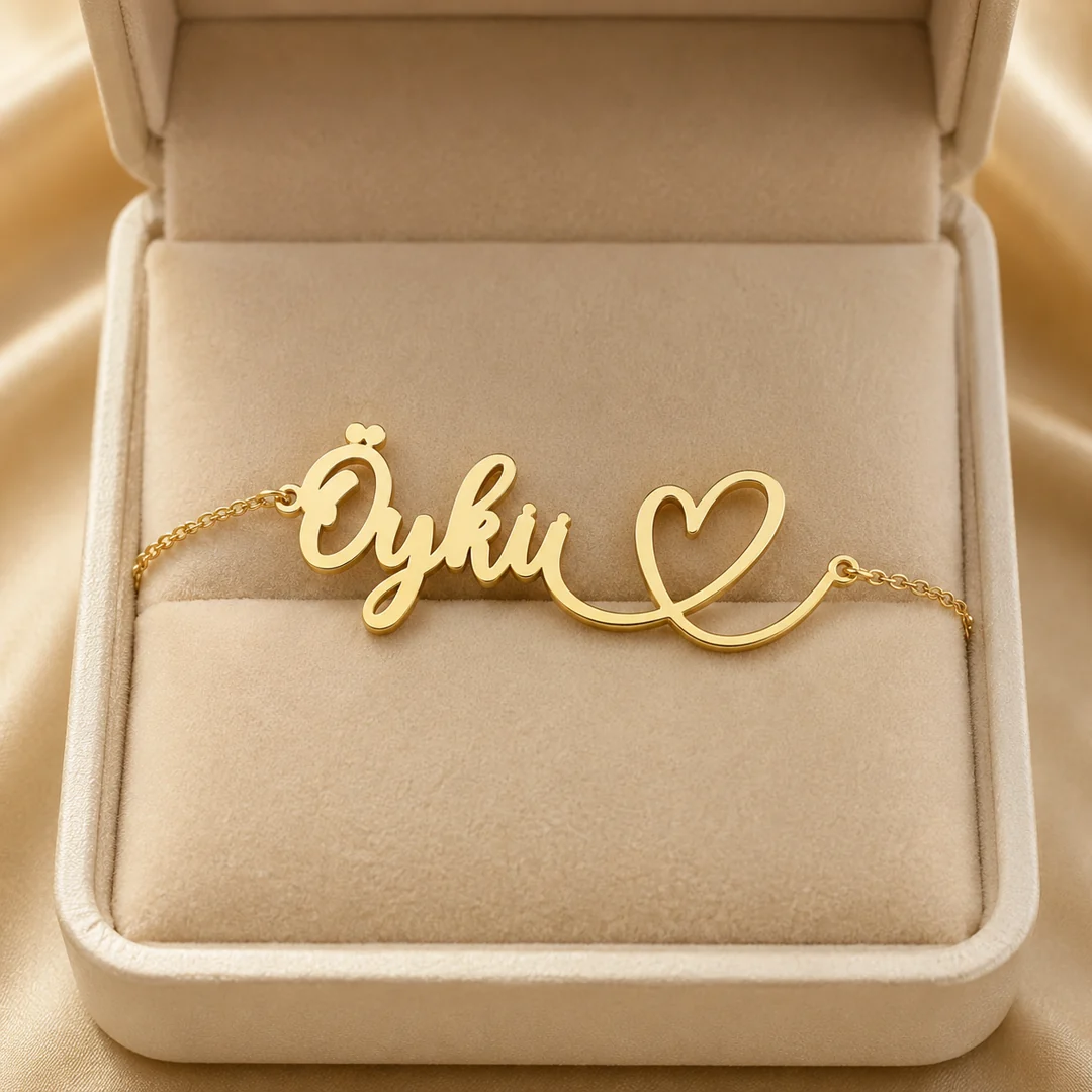 Designer Heart Name Bracelet in premium gift box – personalized jewellery