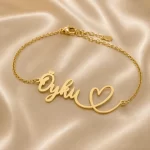 Designer Heart Name Bracelet on luxury satin – personalized jewellery