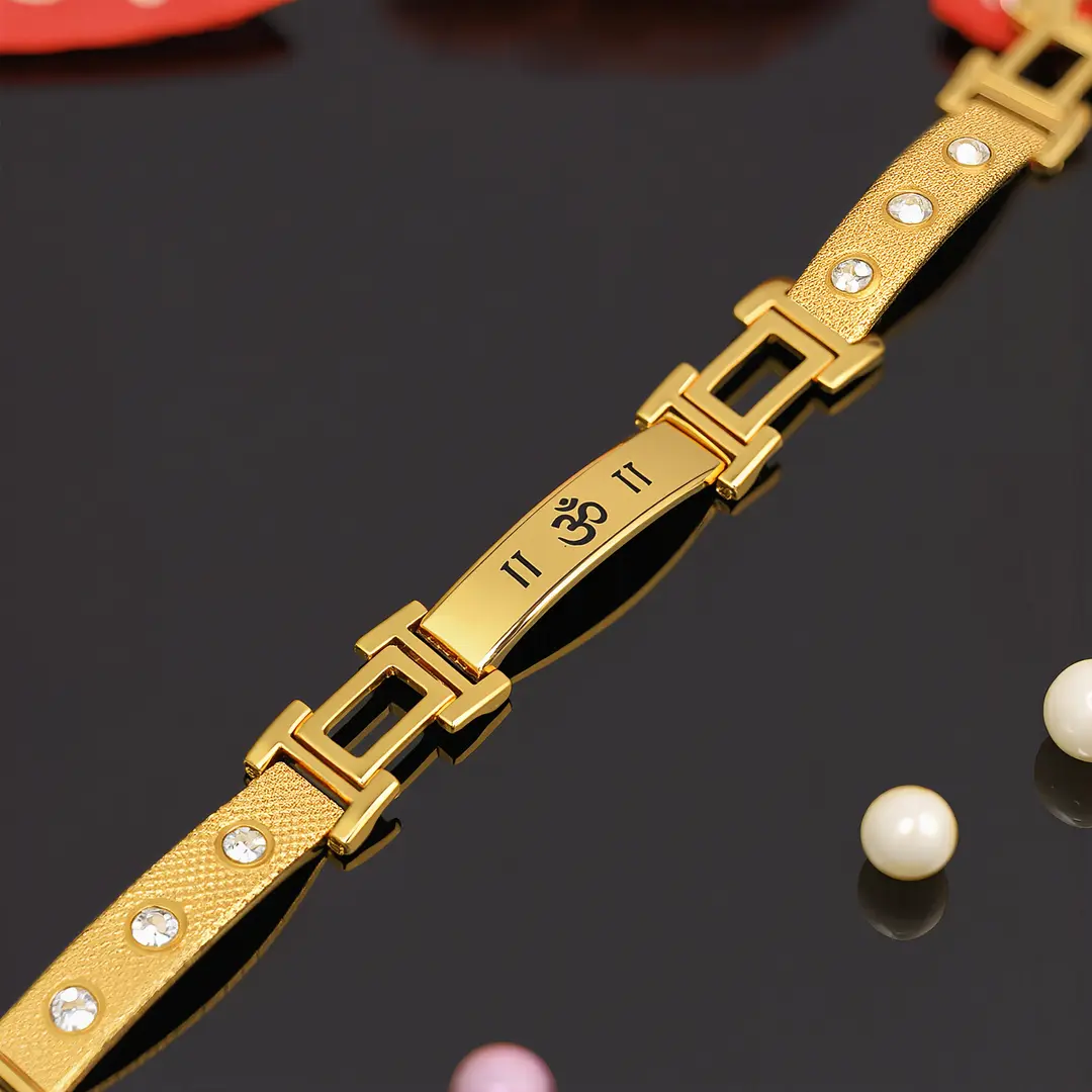 Gold Om Men Diamond Bracelet angled product view