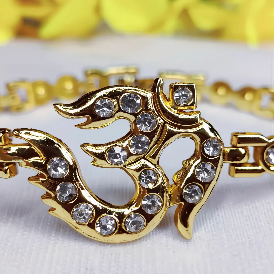 Gold Plated Om Diamond Bracelet premium hero view