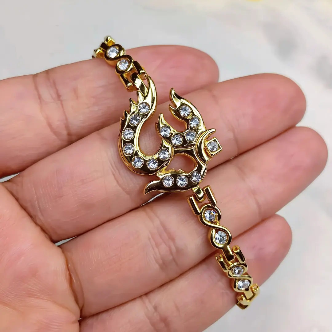 Gold Plated Om Diamond Bracelet macro craftsmanship close-up