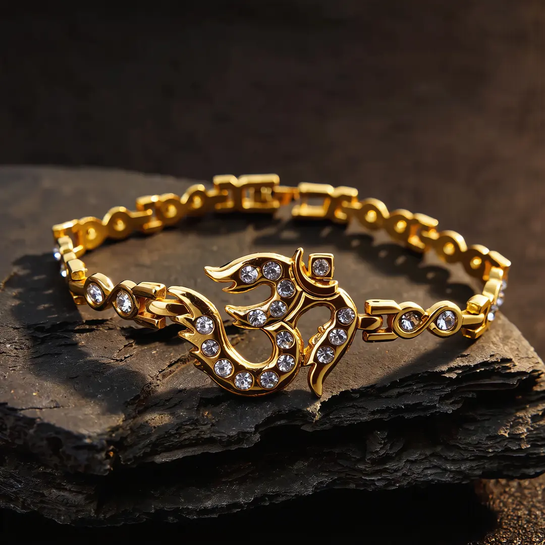Gold Plated Om Diamond Bracelet on clean white background