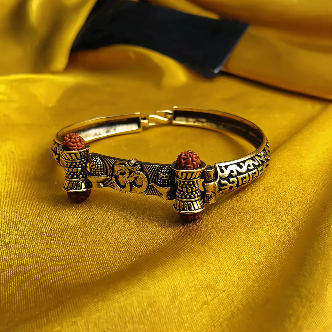 Gold Plated Shivlinga Om Trishul Rudraksha Bracelet angled product view