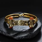 Gold Plated Shivlinga Om Trishul Rudraksha Bracelet premium hero view