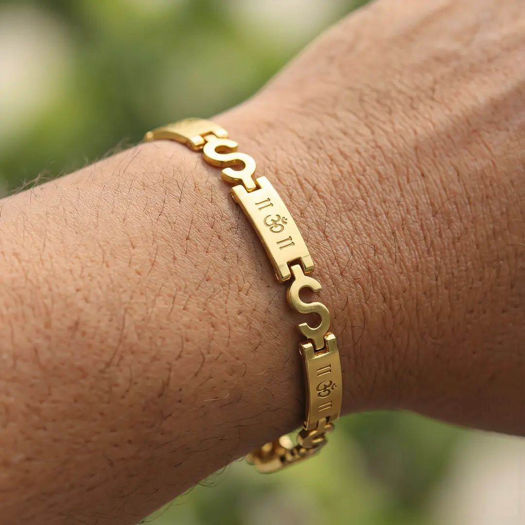 Golden Om Bracelet wearable lifestyle view