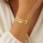 Heart & Crown Design Name Bracelet on female wrist – personalized jewellery
