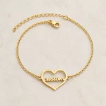 Heart Shape Name Bracelet flat lay product view – personalized jewellery