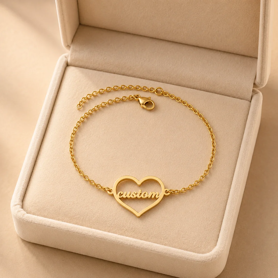 Heart Shape Name Bracelet in premium gift box – personalized jewellery