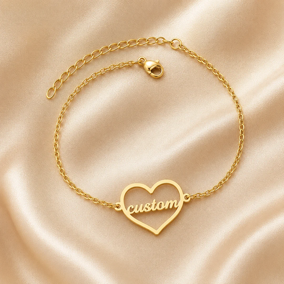 Heart Shape Name Bracelet on luxury satin – personalized jewellery