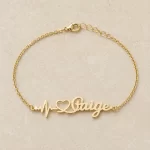 Heartbeat Name Bracelet flat lay product view – personalized jewellery