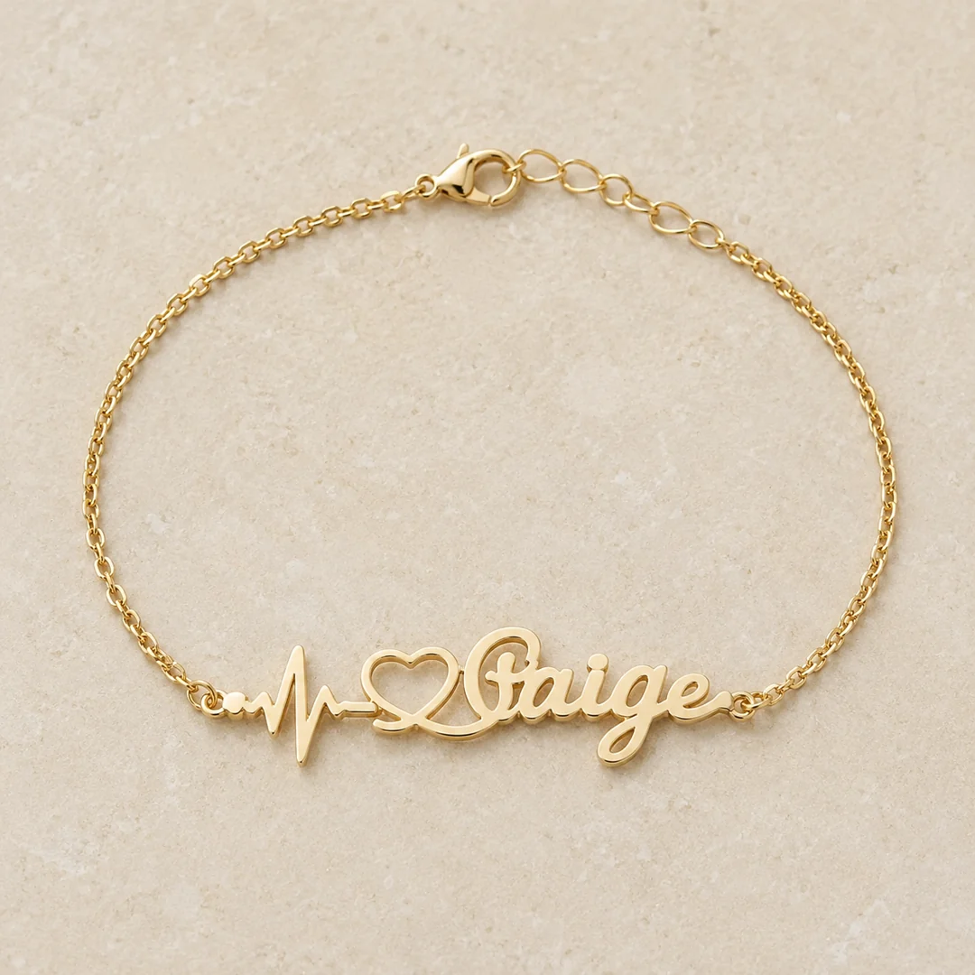 Heartbeat Name Bracelet – Flat Lay Heartbeat Name Bracelet flat lay product view – personalized jewellery