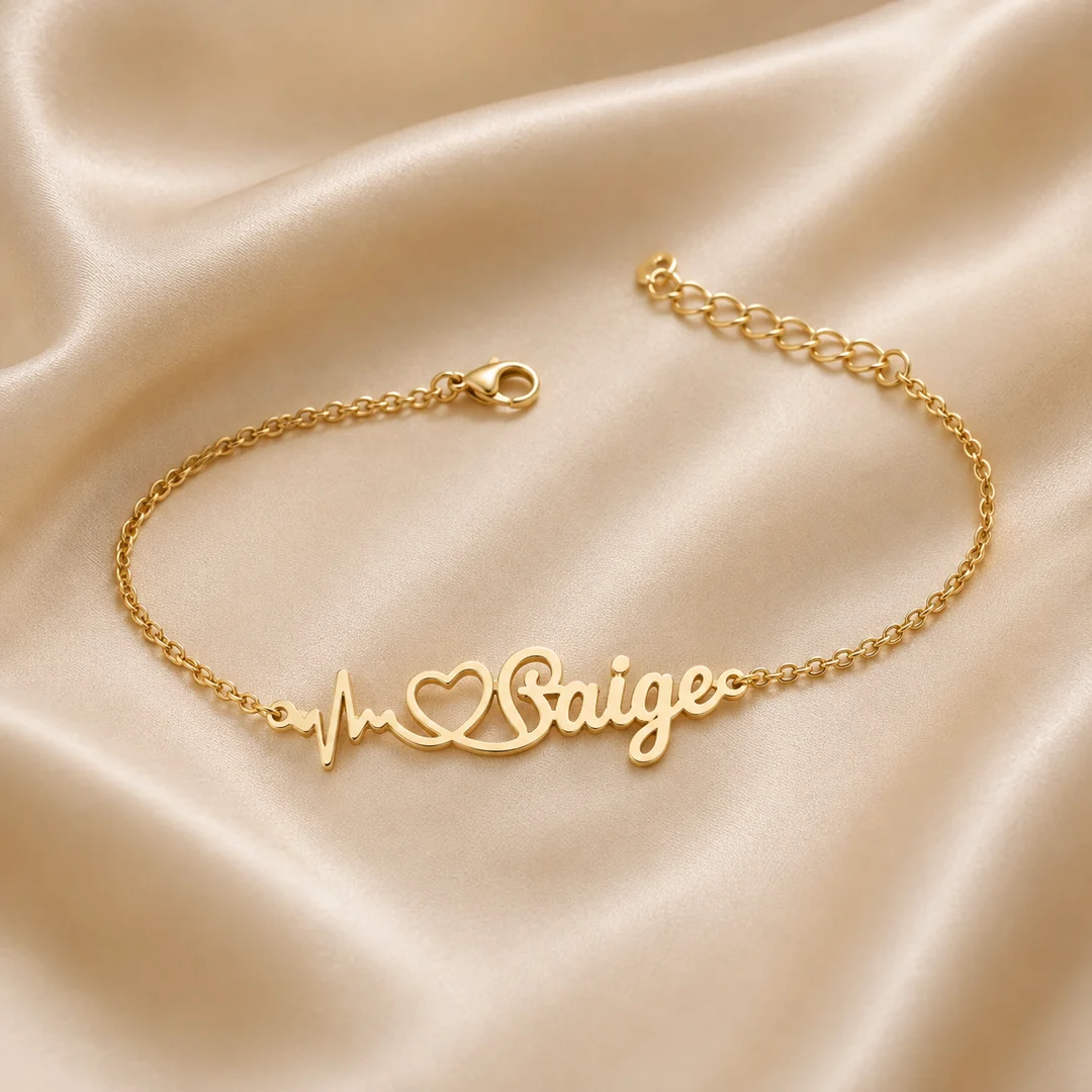 Heartbeat Name Bracelet – Luxury Satin Heartbeat Name Bracelet on luxury satin – personalized jewellery