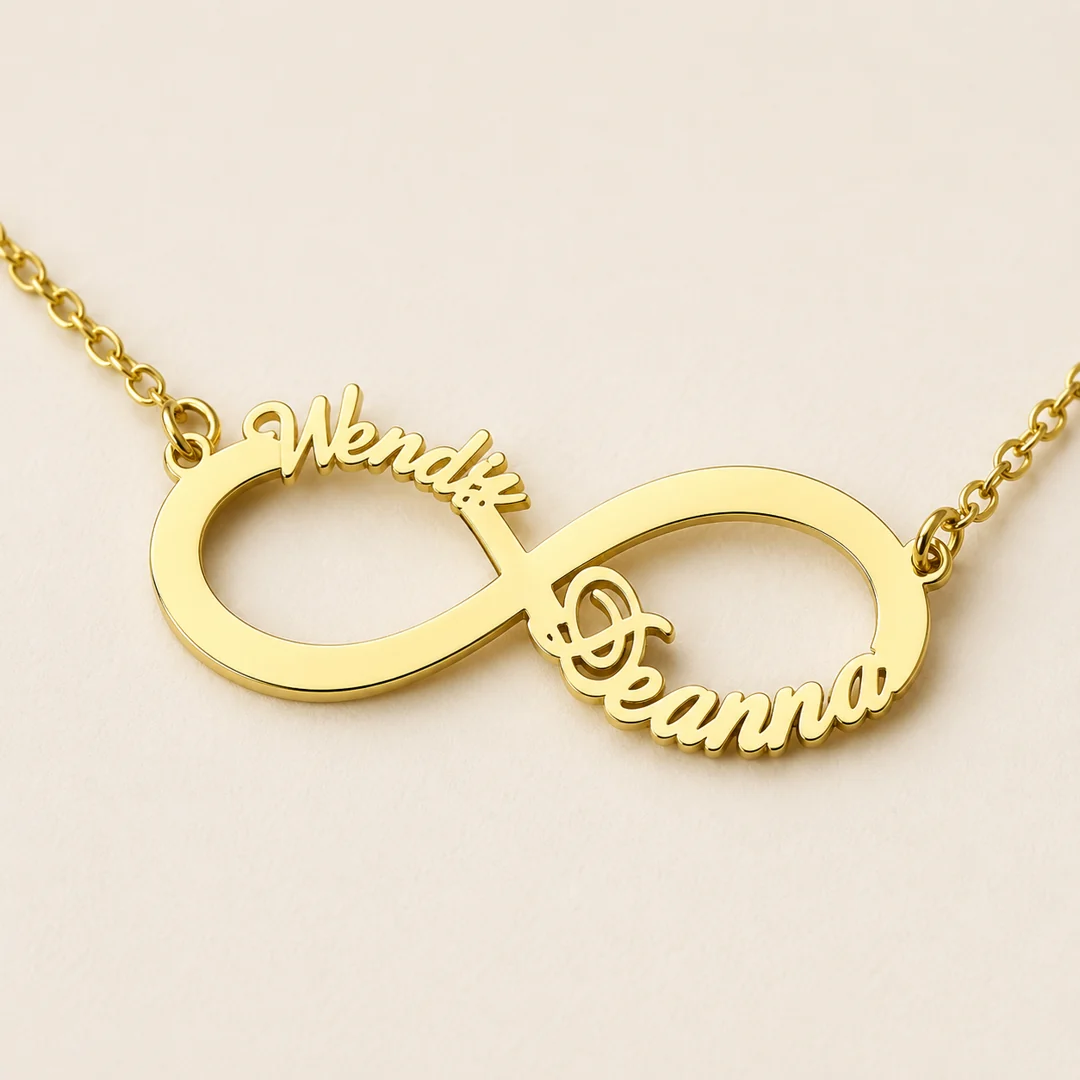 Infinity Couple Name Bracelet macro close-up – personalized jewellery
