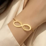 Infinity Couple Name Bracelet on female wrist – personalized jewellery