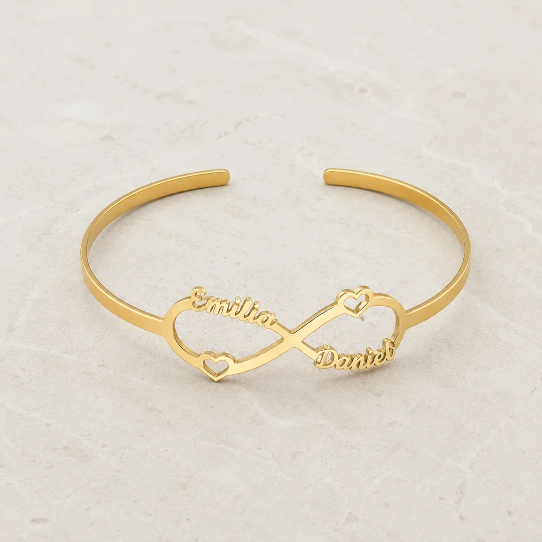 Infinity Couple Name Kada flat lay product view – personalized jewellery