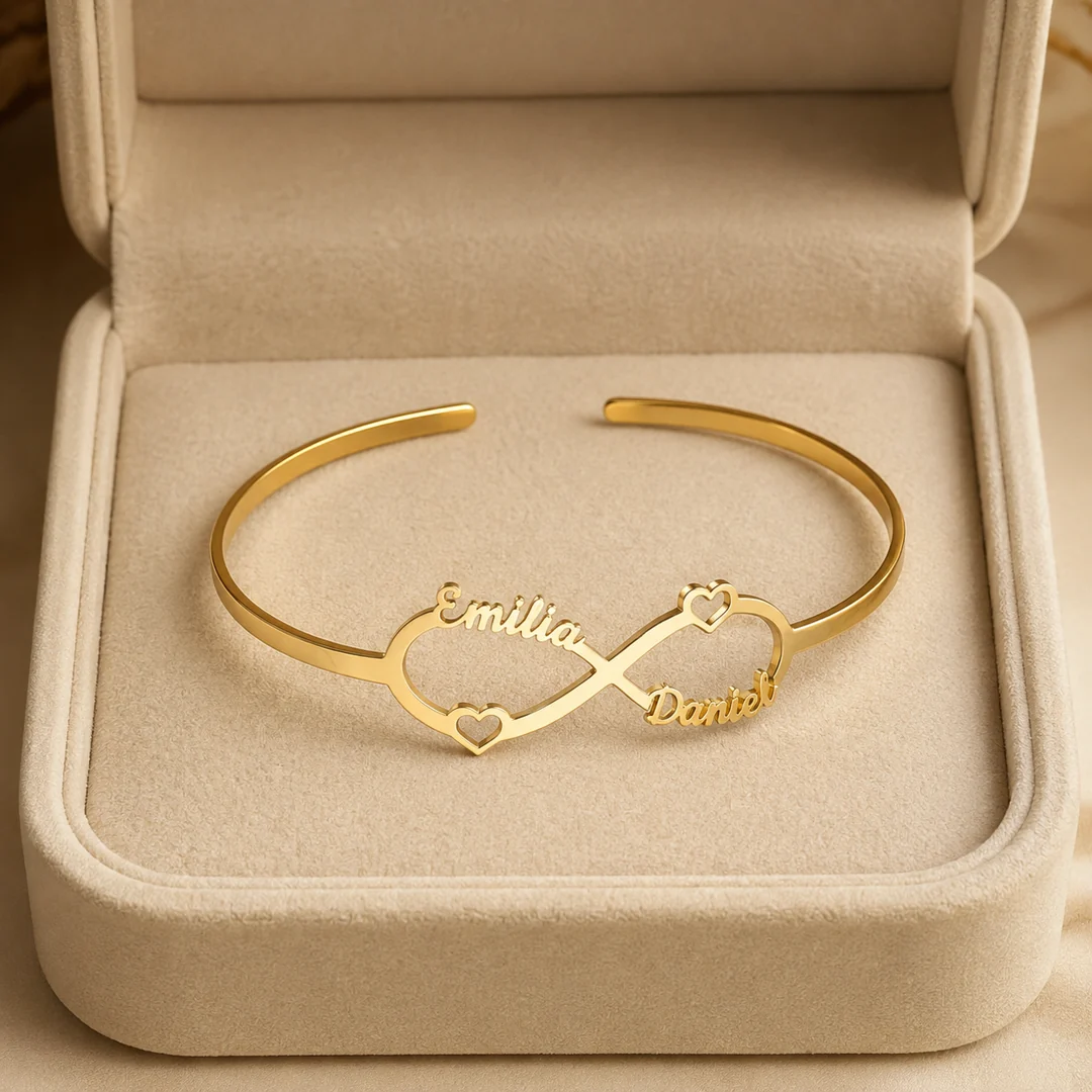 Infinity Couple Name Kada in premium gift box – personalized jewellery