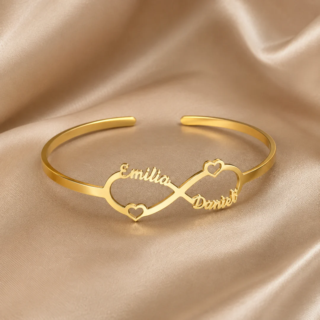 Infinity Couple Name Kada on luxury satin – personalized jewellery