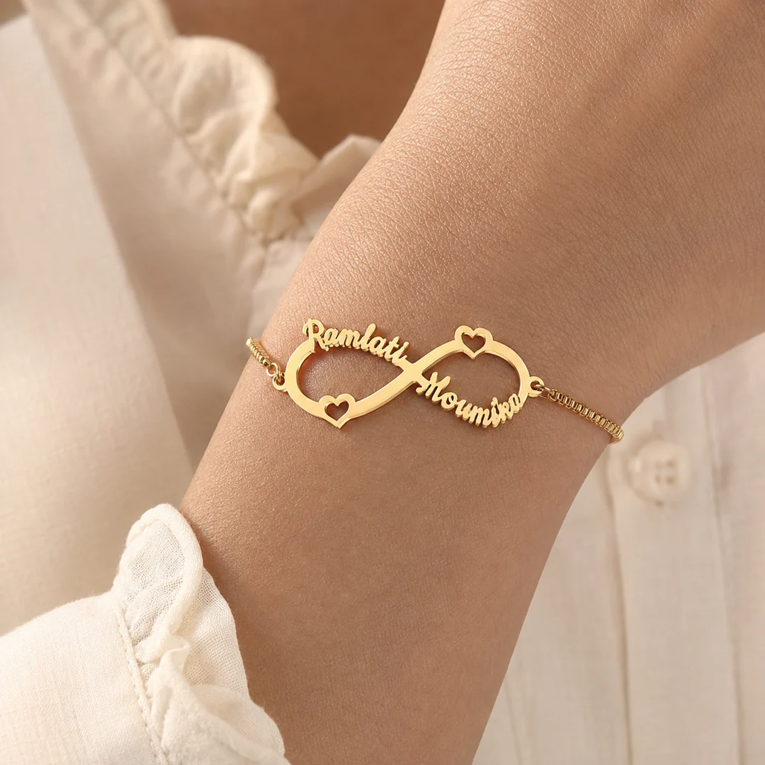 Infinity Heart Couple Name Bracelet on female wrist – personalized jewellery