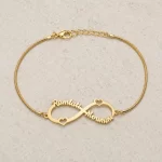 Infinity Heart Couple Name Bracelet flat lay product view – personalized jewellery