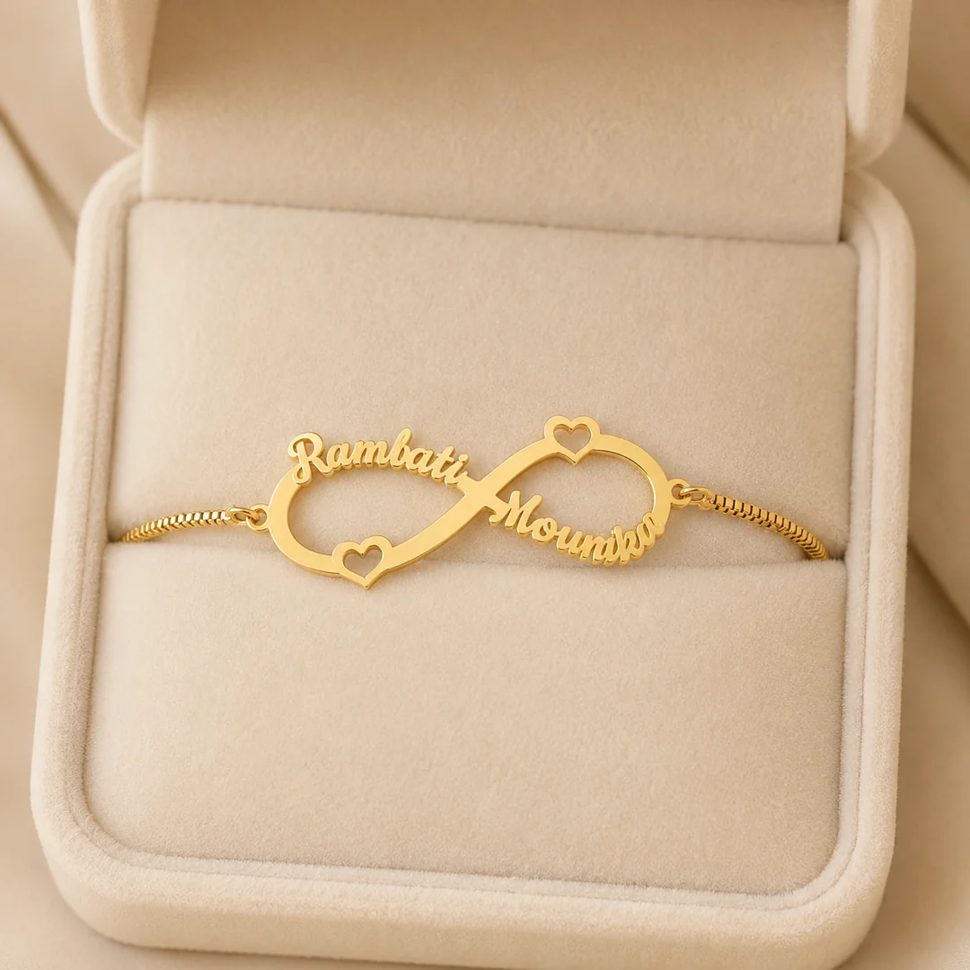 Infinity Heart Couple Name Bracelet in premium gift box – personalized jewellery