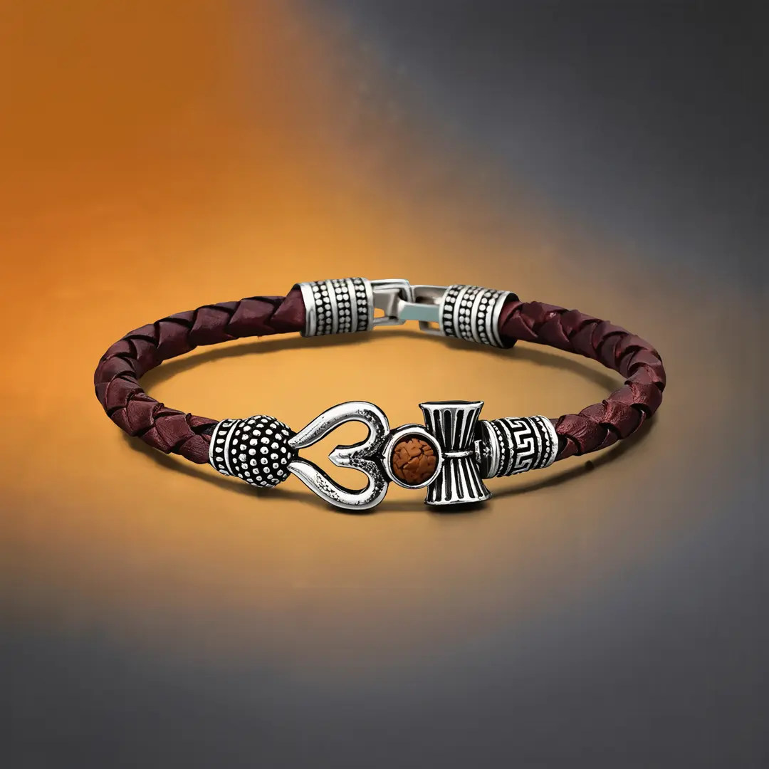 Lord Shiva Mahakal Leather Bracelet angled product view
