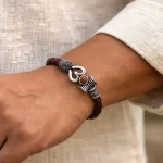 Lord Shiva Mahakal Leather Bracelet worn on a men's wrist