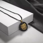 Mahakal Locket with Chain Black Gold Metal Necklace angled product view