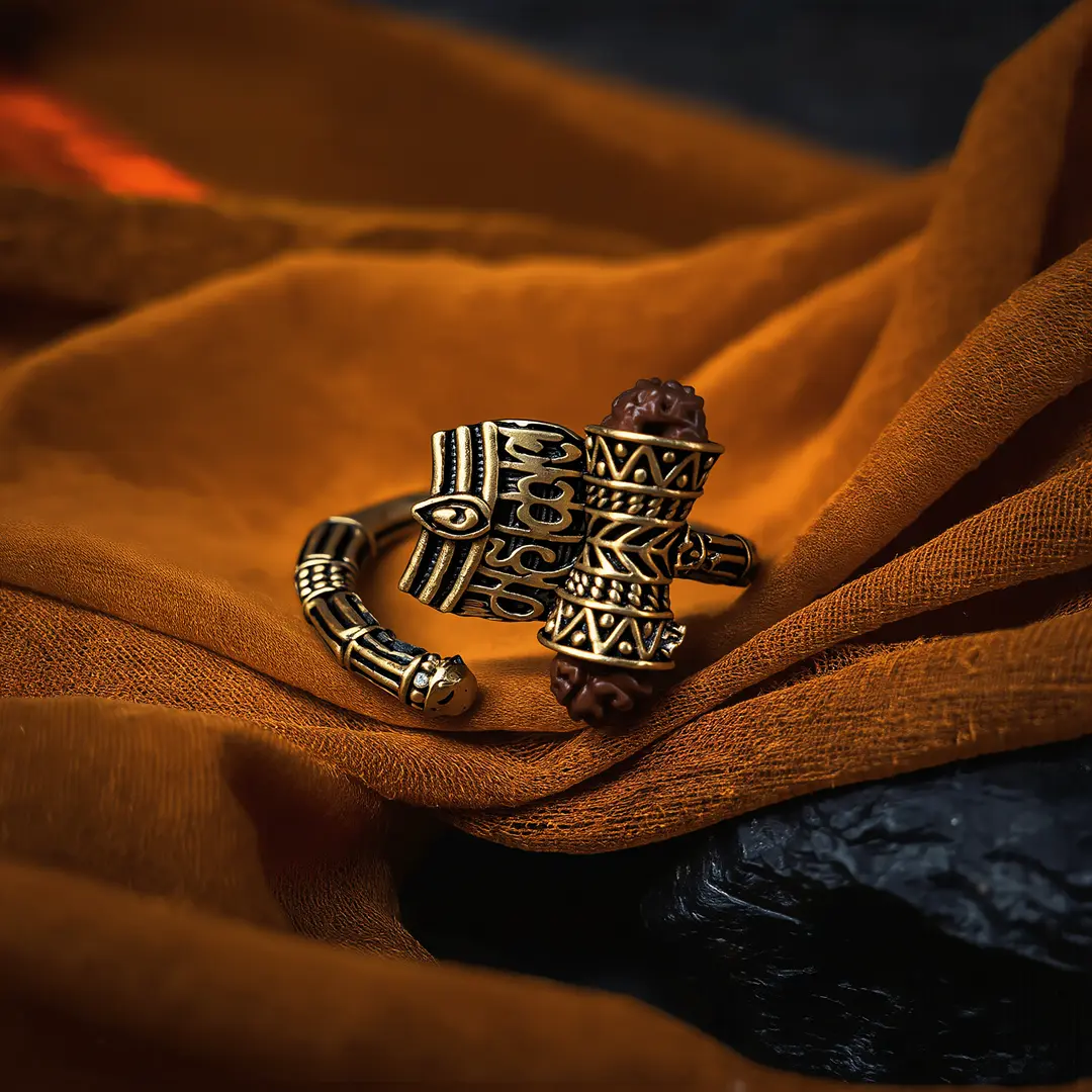 Mahakal Rudraksha Rose Gold Plated Ring angled product view