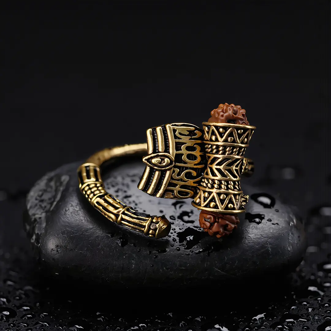 Mahakal Rudraksha Rose Gold Plated Ring premium hero view